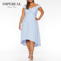 Off Shoulder Dip Hem Twisted Knot Sexy Cocktail Dress Plus Size